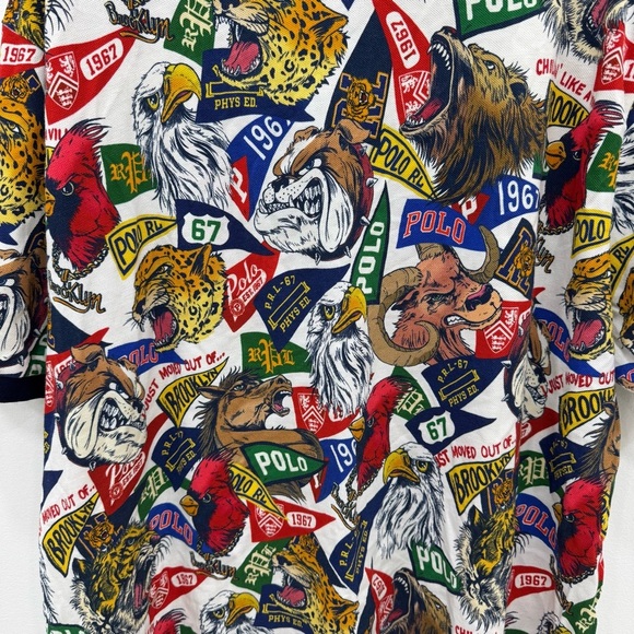 Polo Ralph Lauren mascot multi pattern polo flag mesh custom fit Sz 3XL - Picture 7 of 10